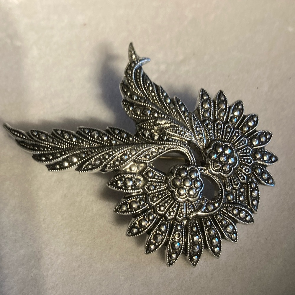 Vintage W Germany stamped brooch , silver tone unique design .